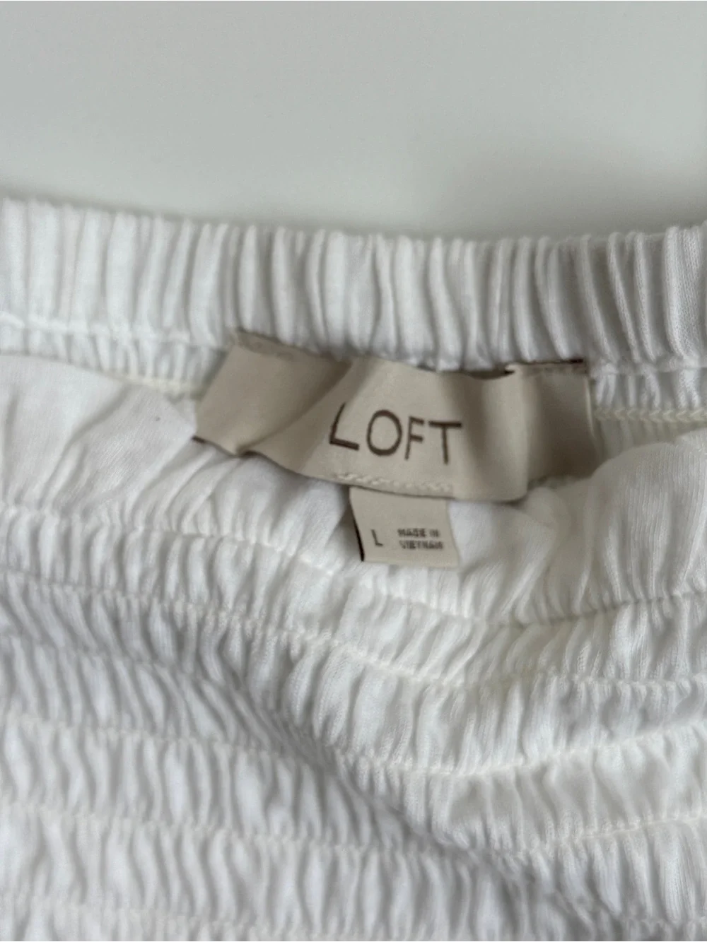 LOFT White Smocked Square-Neck Puff Sleeve Blouse Women’s Size Large